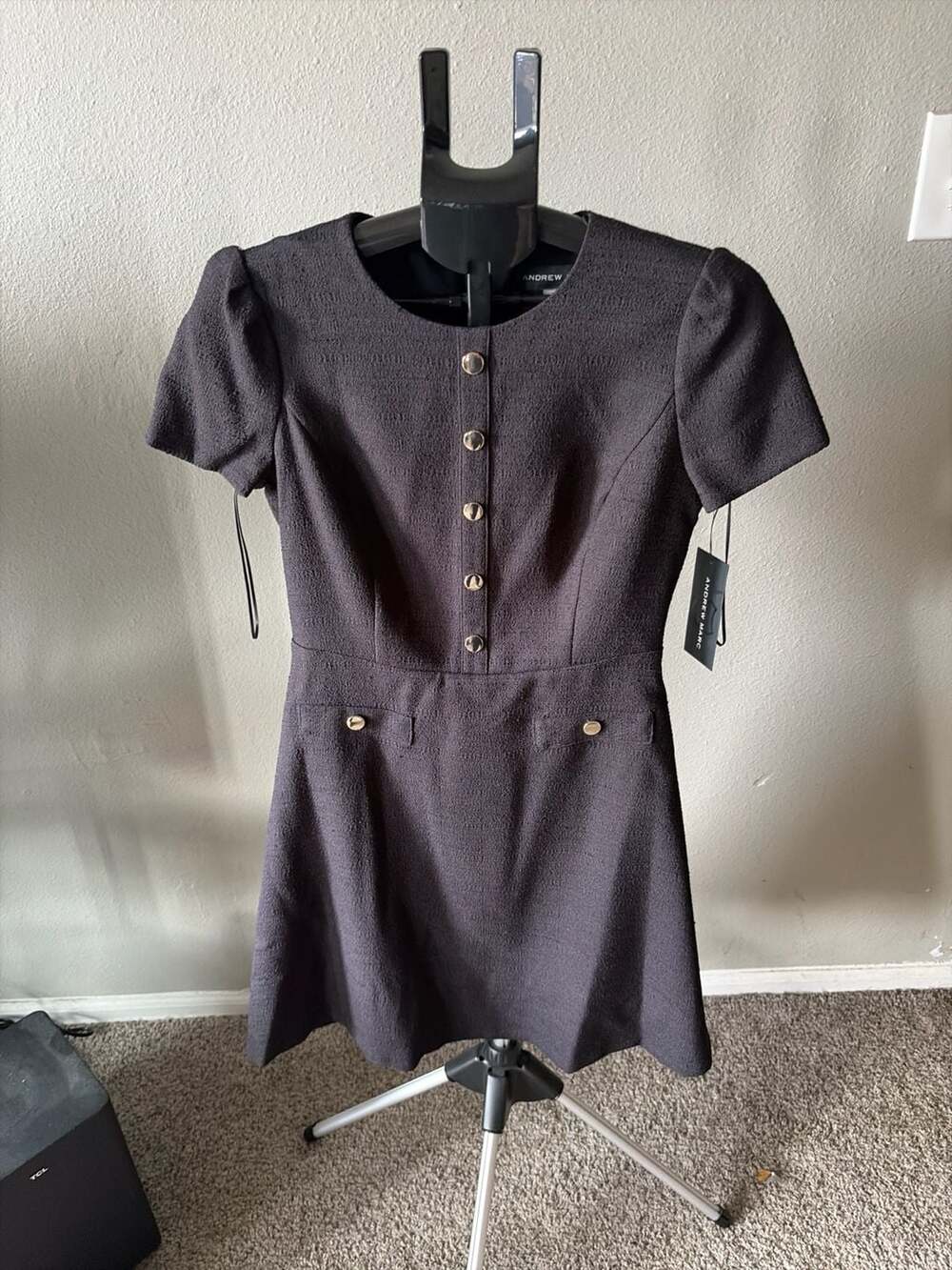 Tahari ASL Belted Metallic Bouclé Dress